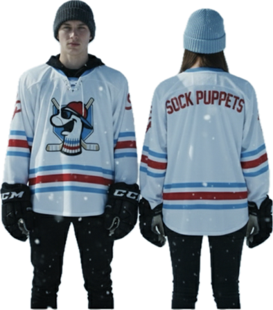 Sock Puppets White Hockey Jerseys