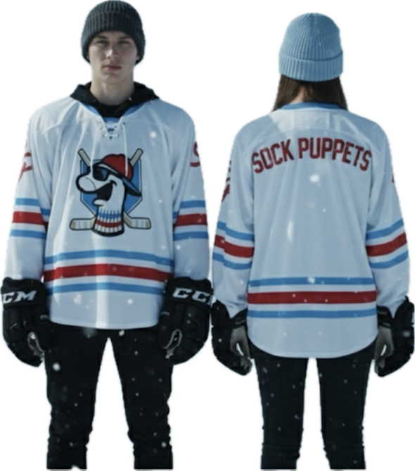 Sock Puppets White Hockey Jerseys